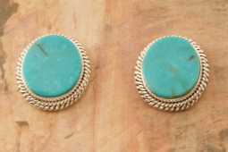 Artie Yellowhorse Genuine Mineral Park Turquoise  Sterling Silver Post Earrings